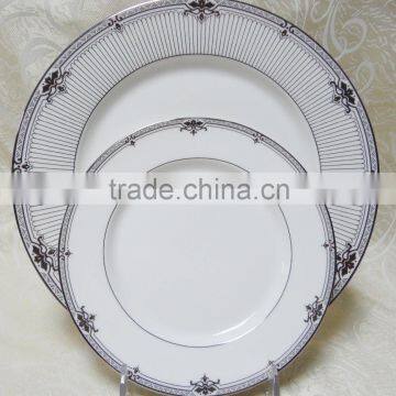 Bone china dinnerware set with silver and gold design