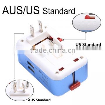 All in One Universal Plug Travel Adapter 2 USB 2.1A World Travel AC Power Charger Adaptor with AU US UK EU Plug IC Charger