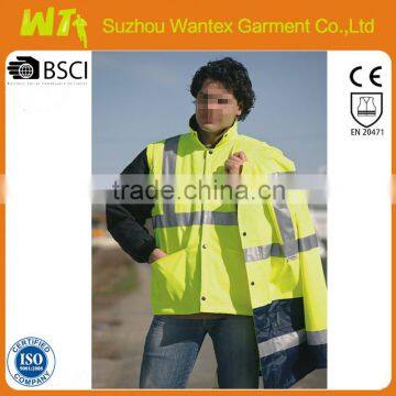 EN20471 Class 3 Fluorescent Yellow waterproof windproof 3 in 1 safety rain jacket