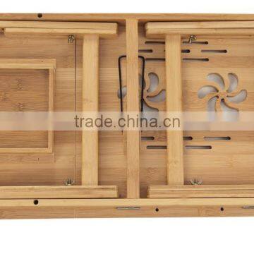 100% Bamboo Portable Laptop Desk Table Foldable Breakfast Serving Bed Tray Tilting Top Drawer BH004 photo-3