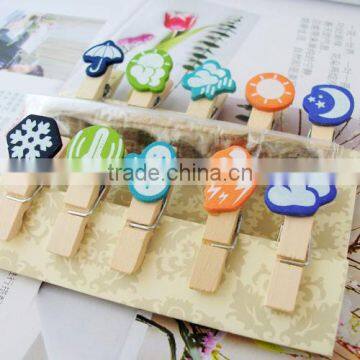 wooden crafts mini pegs clothes clips with weather design wooden crafts pin for kids as gifts