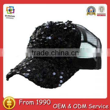 wholesale unique plain cap black sequins mesh visor fashion baseball cap