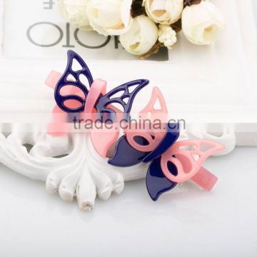 Cheap wholesale custom plastic hair barrettes double butterfly hair accessories goody barrette for children