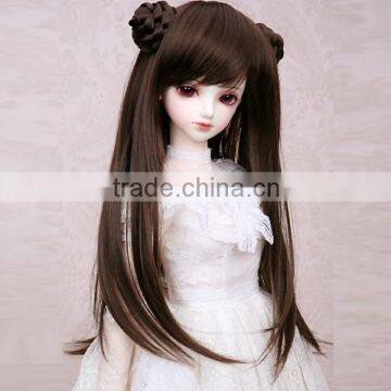 Long Straight Black Bjd/blythe Doll Wig With Two Hair Buns photo-2