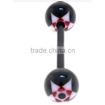 BIOPLAST Black BLOOMING STAR Barbell Tongue Ring, tongue jewelry, body jewelry