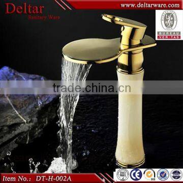 Gold plated waterfall faucet ,oak wood cabinet faucet , marble counter basin mixer