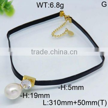 Popular style pearl black and gold choker necklace