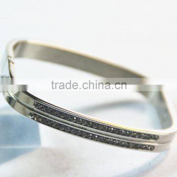 Stainless Steel Rectangular Bangles With Crystals