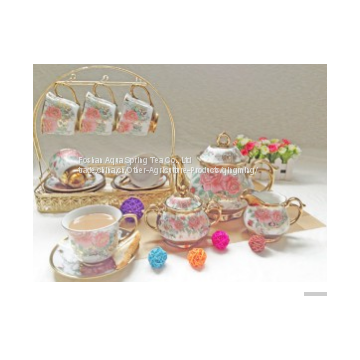 European Style Ceramic Tea Set with Plated Flower