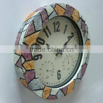 15 Inch Thermometer Hygrometer and Polyresin Mosaic Outdoor Clock