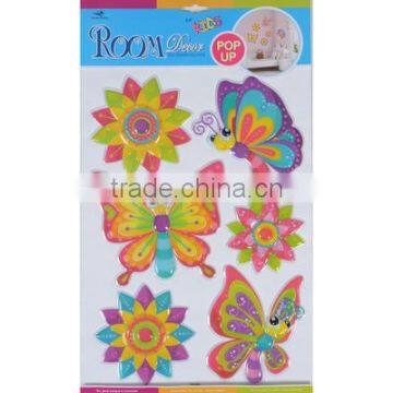 2 x Fantastic Removable 3D Wall Bedroom Room Stickers - Butterfly & Flowers Design