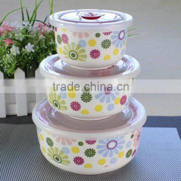 ceramic bowls with airtight lid, hot soup bowls with plastic lid,microwave safe bowl