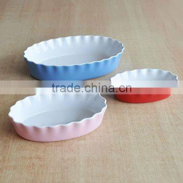 3pcs Stoneware Baker Plate Set with Solid Color