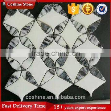 Pure White Marble and Panda White Marble Waterjet Mosaic Tile photo-2