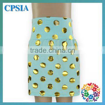 Top Design Aqua Baby Girls Mini Skirt With Gold Polka Dot Cotton Kid Girl Mini Skirt For Summer