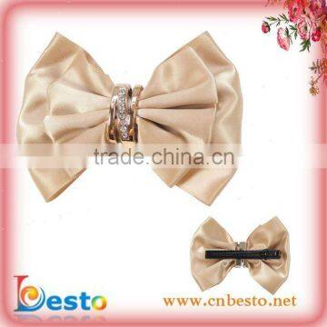 SF0378 High quality salon khaki bow hair clips with metal for women