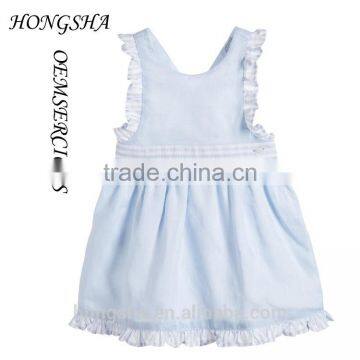 Tee Girls Pale Blue Linen Pinafore Dress With Knickers Baby Girl Party Dress Children Frocks Designs HSD7840 photo-2