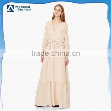 ladies western v neck button fastening long sleeve maxi dress frill layered