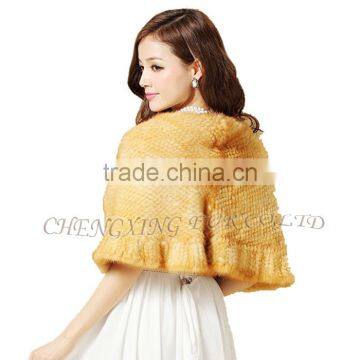 CX-B-M-24K Hot Selling In Stock Real Mink Fur Wedding Knitted Shawl Women photo-2