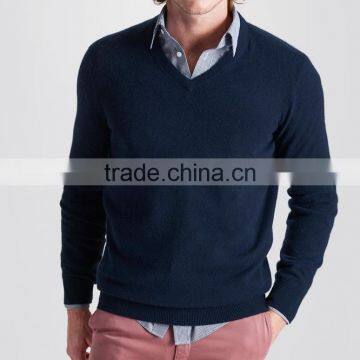 High Quality Men's v-neck cashmere sweater Navy(BKNM12)