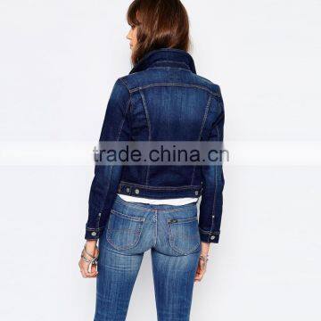 Dark Blue Denim no Hood Jacket Cheap Factory Price for Women photo-2