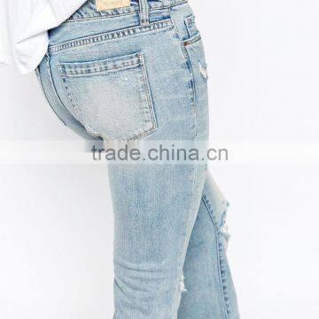 Light Blue Plain Knee Ripped Wide Botton New Model Jeans Pent Style photo-3