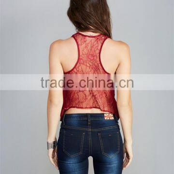Chiffon Red Deep v Neck T Back Vest Lace Racerback Tank Top photo-3