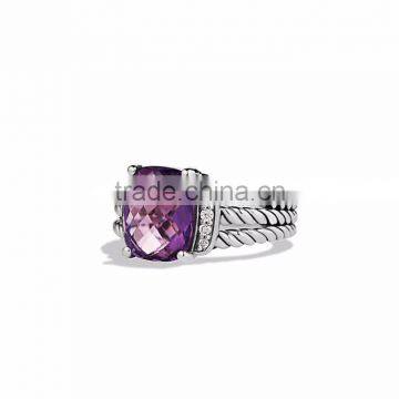 Silver Plated Big Gemstone With CZ Studded Fashion Ring