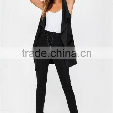 MGOO 2017 Custom High End Black Ponte Sleeveless Blazers Women Office Wear Foshan Mnaufacteure Women Blazers photo-3