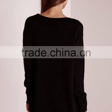 Custom Made Women Cashmere Jumper With Round Neck Longline Oversized Long Sleeve Pullover Sweater For Ladies photo-2