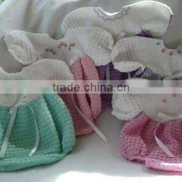 Ribbon Pattern With Hat and Shoes Handmade Baby Dress Crochet photo-6