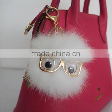 Myfur Cute Style White Fox Fur Pom Pom Keychain Customized Bag Charm