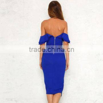 Off Shoulder Ruffled Padded Midi Dress Fashion Bodycon Women Garment photo-3