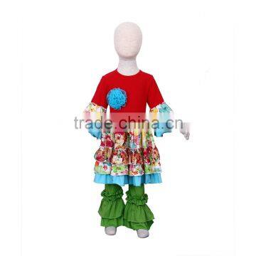 Young Little Girls Printed Flower Gorgeous Outfit With Layers Ruffle Dress QL-26