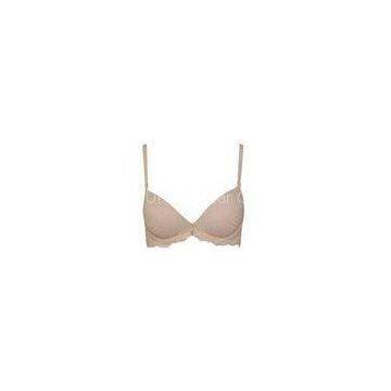 Beige Stereo Checked Microfiber Fabric Gel Padded Push Up Bra with Molded Cup Bra