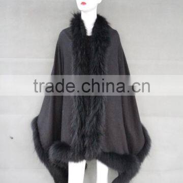 The Most Hot Curve Raccoon Fur Trim Shawl Wrap Cape for Women