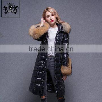 High Quality design fashion pattern goose down jacket women with big fur collar and cuff