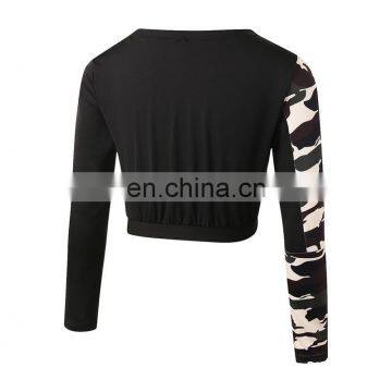 Hot Sexy Fashion Design Camo Print Quick Dry Long Sleeves Gym Wear T-shirt Women photo-3