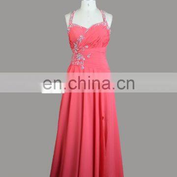 Stunning Sweetheart Neckline Halter Beaded Slit Skirt Chiffon Design Your Own Long Prom Dress photo-2