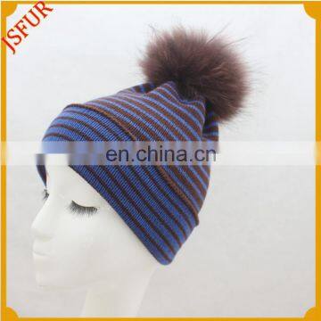 cheap wholesale 30% wool and 70% acrylic stripe bobble hats