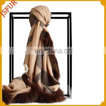 2014 new products on china wholesale from jiaxing fox fur trimmed cashmere scarf