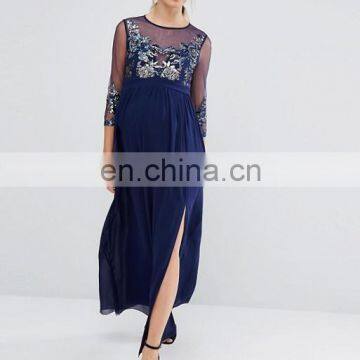 Latest Fashion design plus size long sleeve maternity maxi dress formal evening dress alibaba China