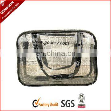 Transparent custom PVC cosmetic bag with handles