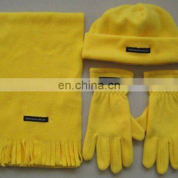 polyester winter polar fleece glove/scarf/hat set for kids