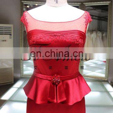 1A102 Red Sash Satin Flower Beaded Column Back See Through Evening Dress Prom Dress photo-3