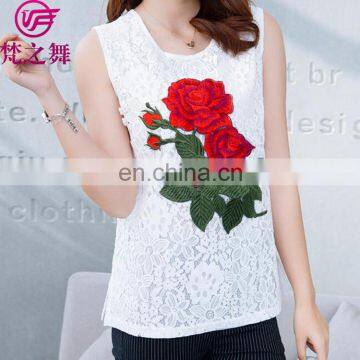 Cheap price embroidered casual lace and chiffon adult lady top clothes