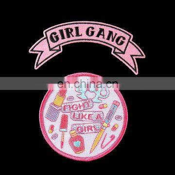 Custom made color and size embroidery pink patch