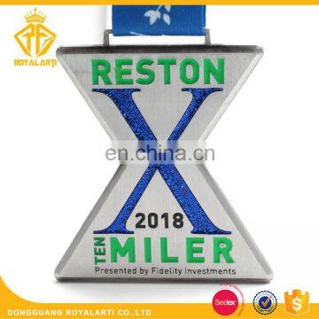 Hot Sell Blue Glitter Ten Miler Running Medal in Antique Finish