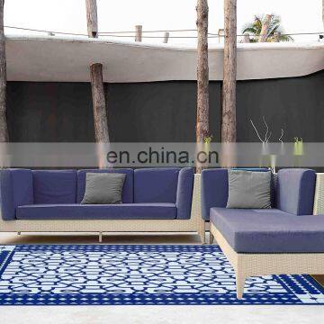 Reversible Outdoor/Indoor Plastic Rug,Easy to Clean, Stain and Water Resistant,Blue/White RV Camping Mat photo-4