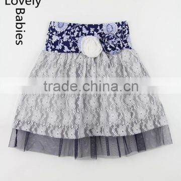 Pictures fashionable skirts for baby blue lace floral fabric bow skirt